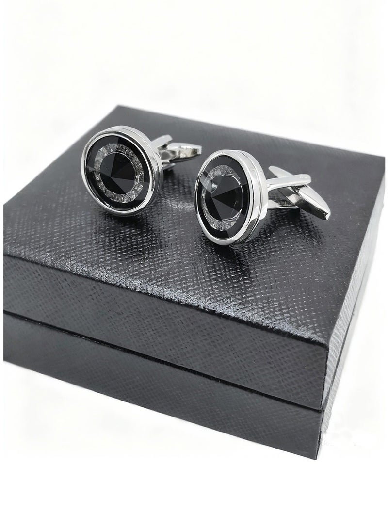 DB Innov. Cufflinks, Grey Black Design Cufflinks, 2 PCS for One Set Premium Copper Jewelry Specially Design for Men's Shirt Wedding Business Gift with Delicate Package Box. - Image 4
